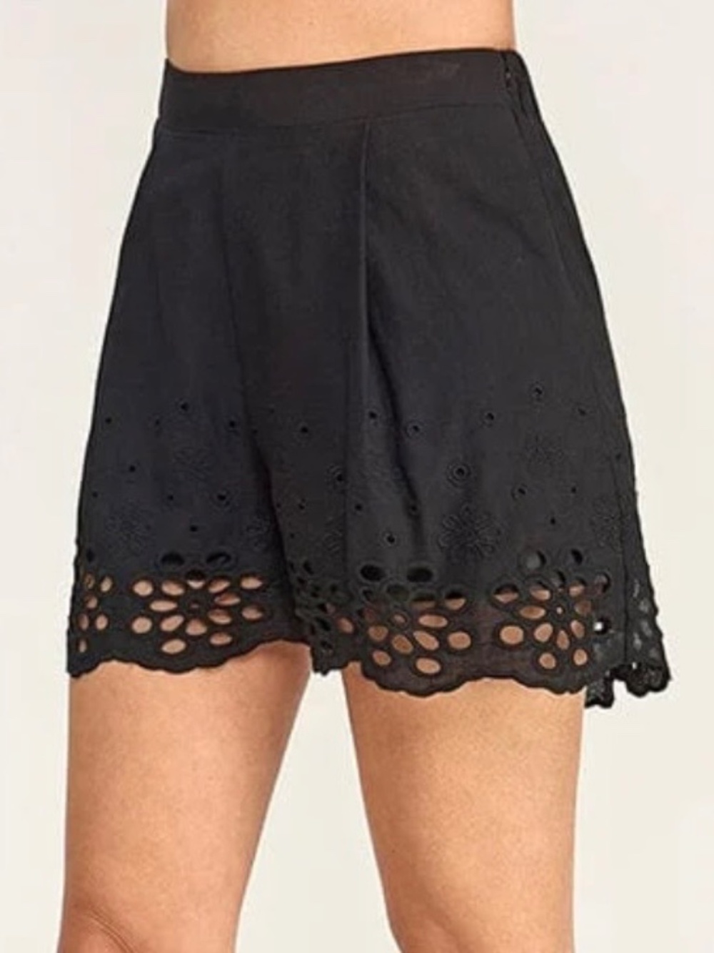 BLACK HIGH WAIST SHORTS WITH FLORAL EYELETS SIZE SMALL - NWT - Picture 5 of 14